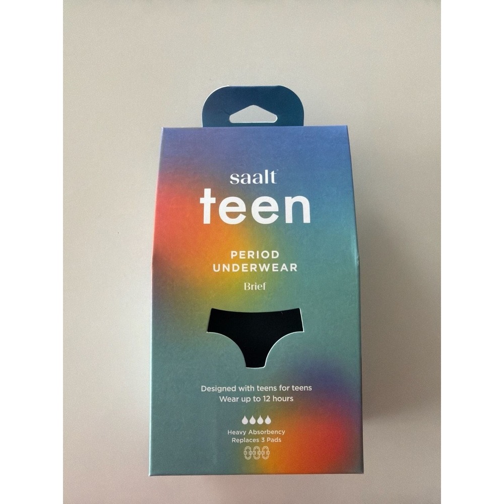 Saalt Teen Period Underwear Brief, Heavy Absorbency, Black